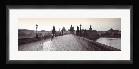 Framed Tourist Walking On A Bridge, Charles Bridge, Prague, Czech Republic Print