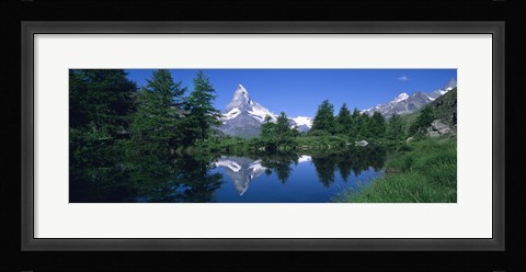 Framed Reflection of a snow covered mountain near a lake, Grindjisee, Matterhorn, Zermatt, Switzerland Print