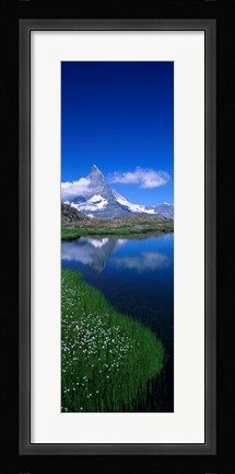 Framed Reflection of a mountain in water, Riffelsee, Matterhorn, Switzerland Print