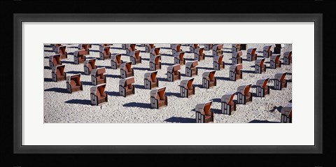 Framed High Angle View Of Beach Baskets On The Beach, Sellin, Isle Of Ruegen, Germany Print