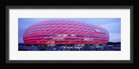 Framed Soccer Stadium Lit Up At Dusk, Allianz Arena, Munich, Germany Print