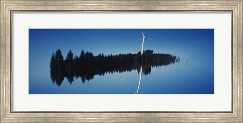 Framed Reflection Of A Wind Turbine And Trees On Water, Black Forest, Germany Print