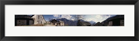 Framed Low angle view of mountains near a village, Navone Village, Blenio Valley, Ticino, Switzerland Print