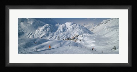 Framed Rear view of a person skiing in snow, St. Christoph, Austria Print