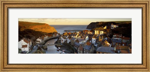 Framed High Angle View Of A Village, Staithes, North Yorkshire, England, United Kingdom Print