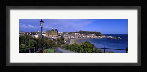 Framed High Angle View Of A City, Scarborough, North Yorkshire, England, United Kingdom Print