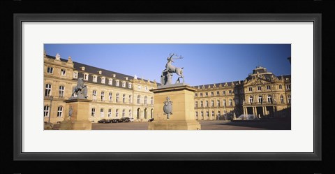 Framed Low Angle View Of Statues In Front Of A Palace, New Palace, Schlossplatz, Stuttgart, Baden-Wurttemberg, Germany Print