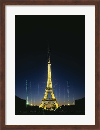 Framed Tower lit up at night, Eiffel Tower, Paris, France Print