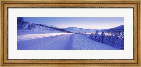 Framed Highway running through a snow covered landscape, Akureyri, Iceland Print
