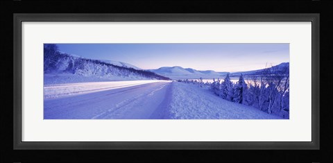 Framed Highway running through a snow covered landscape, Akureyri, Iceland Print