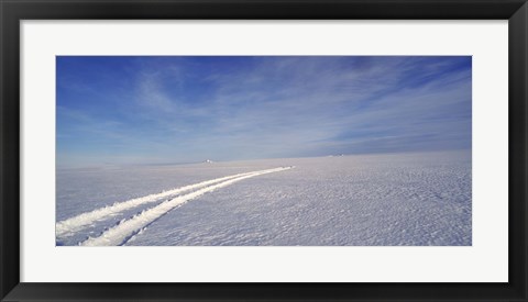 Framed Tire tracks on a snow covered landscape, Vatnajokull, Iceland Print