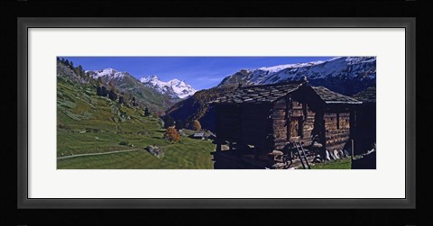 Framed Log cabins on a landscape, Matterhorn, Valais, Switzerland Print