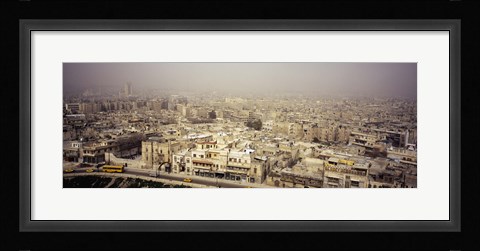 Framed Aerial view of a city in a sandstorm, Aleppo, Syria Print