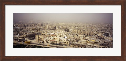 Framed Aerial view of a city in a sandstorm, Aleppo, Syria Print
