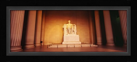 Framed Low angle view of a statue of Abraham Lincoln, Lincoln Memorial, Washington DC, USA Print