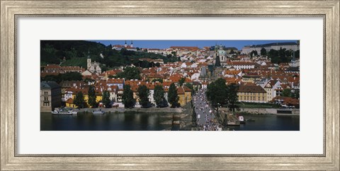 Framed High angle view of tourists on a bridge, Charles Bridge, Vltava River, Prague, Czech Republic Print