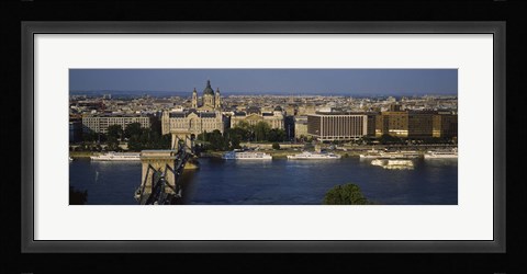 Framed Buildings at the waterfront, Chain Bridge, Danube River, Budapest, Hungary Print