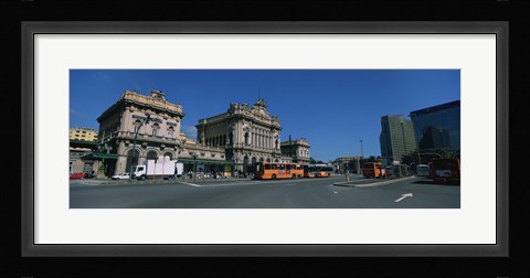 Framed Bus parked in front of a railroad station, Brignole Railway Station, Piazza Giuseppe Verdi, Genoa, Italy Print