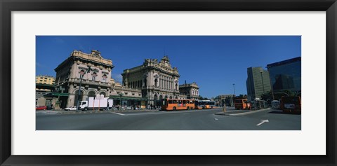 Framed Bus parked in front of a railroad station, Brignole Railway Station, Piazza Giuseppe Verdi, Genoa, Italy Print