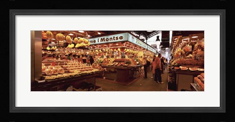 Framed Group of people in a vegetable market, La Boqueria Market, Barcelona, Catalonia, Spain Print
