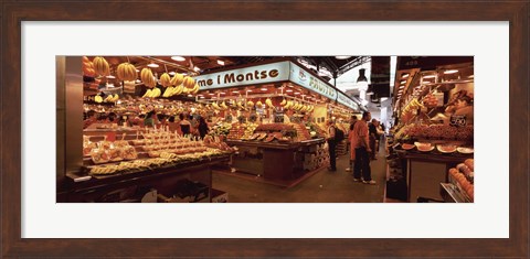 Framed Group of people in a vegetable market, La Boqueria Market, Barcelona, Catalonia, Spain Print