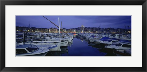 Framed Boats docked at a port, Old Port, Marseille, Bouches-Du-Rhone, Provence-Alpes-Cote Daze, France Print
