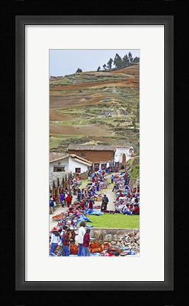 Framed Group of people in a market, Chinchero Market, Andes Mountains, Urubamba Valley, Cuzco, Peru Print