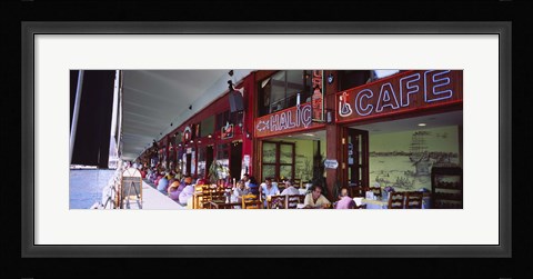 Framed Large group of people sitting in a cafe, Istanbul, Turkey Print