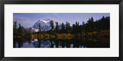 Framed Reflection of trees and mountains in a lake, Mount Shuksan, North Cascades National Park, Washington State Print