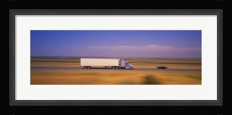 Framed Truck and a car moving on a highway, Highway 5, California, USA Print