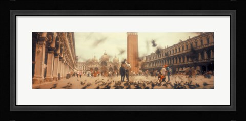 Framed Flock of pigeons flying, St. Mark's Square, Venice, Italy Print