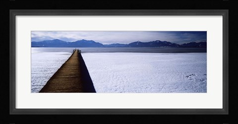 Framed Jetty over a frozen lake, Chiemsee, Bavaria, Germany Print
