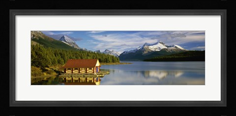 Framed Boathouse at the lakeside, Maligne Lake, Jasper National Park, Alberta, Canada Print