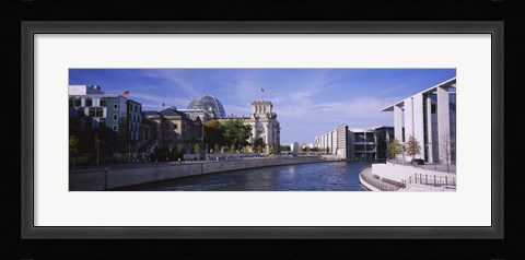 Framed Buildings along a river, The Reichstag, Spree River, Berlin, Germany Print