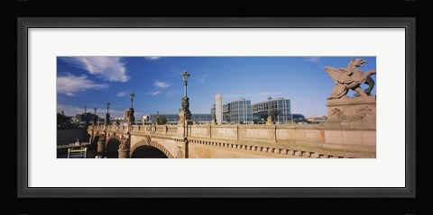 Framed Statue on an arch bridge, Moltke Bridge, Central Station, Berlin, Germany Print