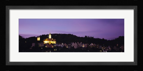 Framed Church lit up at dusk in a town, Horb Am Neckar, Black Forest, Baden-Wurttemberg, Germany Print