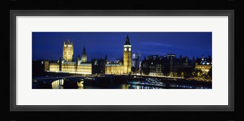 Framed Buildings lit up at dusk, Westminster Bridge, Big Ben, Houses Of Parliament, Westminster, London, England Print