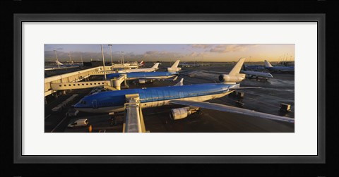 Framed High angle view of airplanes at an airport, Amsterdam Schiphol Airport, Amsterdam, Netherlands Print