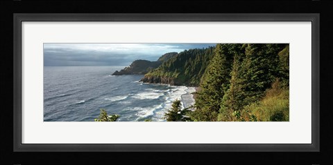 Framed High angle view of a coastline, Heceta Head Lighthouse, Oregon, USA Print