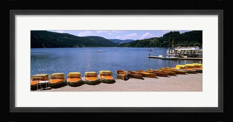 Framed Row of boats in a dock, Titisee, Black Forest, Germany Print