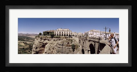 Framed Tourists standing on a bridge, Puente Nuevo, Ronda, Malaga Province, Andalusia, Spain Print