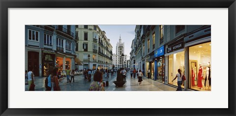 Framed Group of people walking on a street, Larios Street, Malaga, Malaga Province, Andalusia, Spain Print