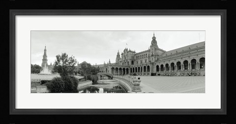 Framed Fountain in front of a building, Plaza De Espana, Seville, Seville Province, Andalusia, Spain Print
