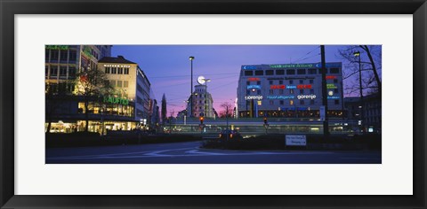 Framed Buildings lit up at dusk, Karlsplatz, Munich, Bavaria, Germany Print