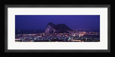 Framed High angle view of a city lit up at night, Rock Of Gibraltar, Andalusia, Spain Print