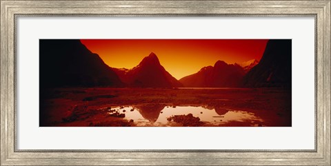 Framed Reflection of mountains in a lake, Mitre Peak, Milford Sound, Fiordland National Park, South Island, New Zealand Print