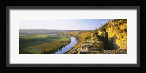 Framed High angle view of vineyards along a river, Einzellage, Hessigheimer Felsengarten, Hessigheim, Baden-Wurttemberg, Germany Print