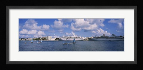 Framed Cruise ships docked at a harbor, Hamilton Harbour, Hamilton, Bermuda Print