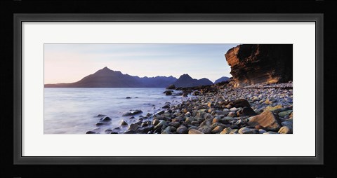 Framed Rocks on the beach, Elgol Beach, Elgol, view of Cuillins Hills, Isle Of Skye, Scotland Print