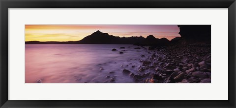 Framed Rocks on the beach, Elgol Beach, Elgol, looking towards Cuillin Hills, Isle Of Skye, Scotland Print